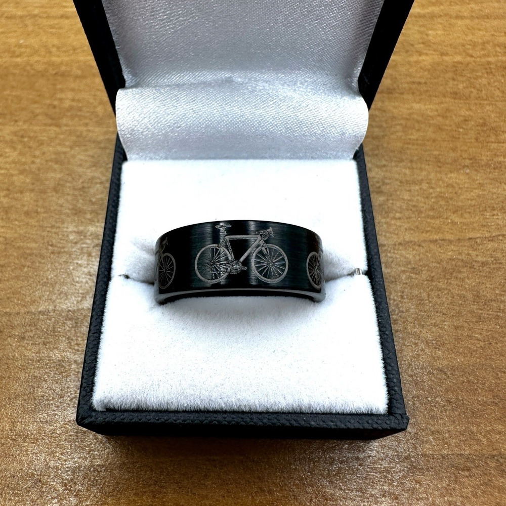 Tungsten Carbide Black Bicycle Cycling Ring Band Wedding Fathers Day Engraved 11